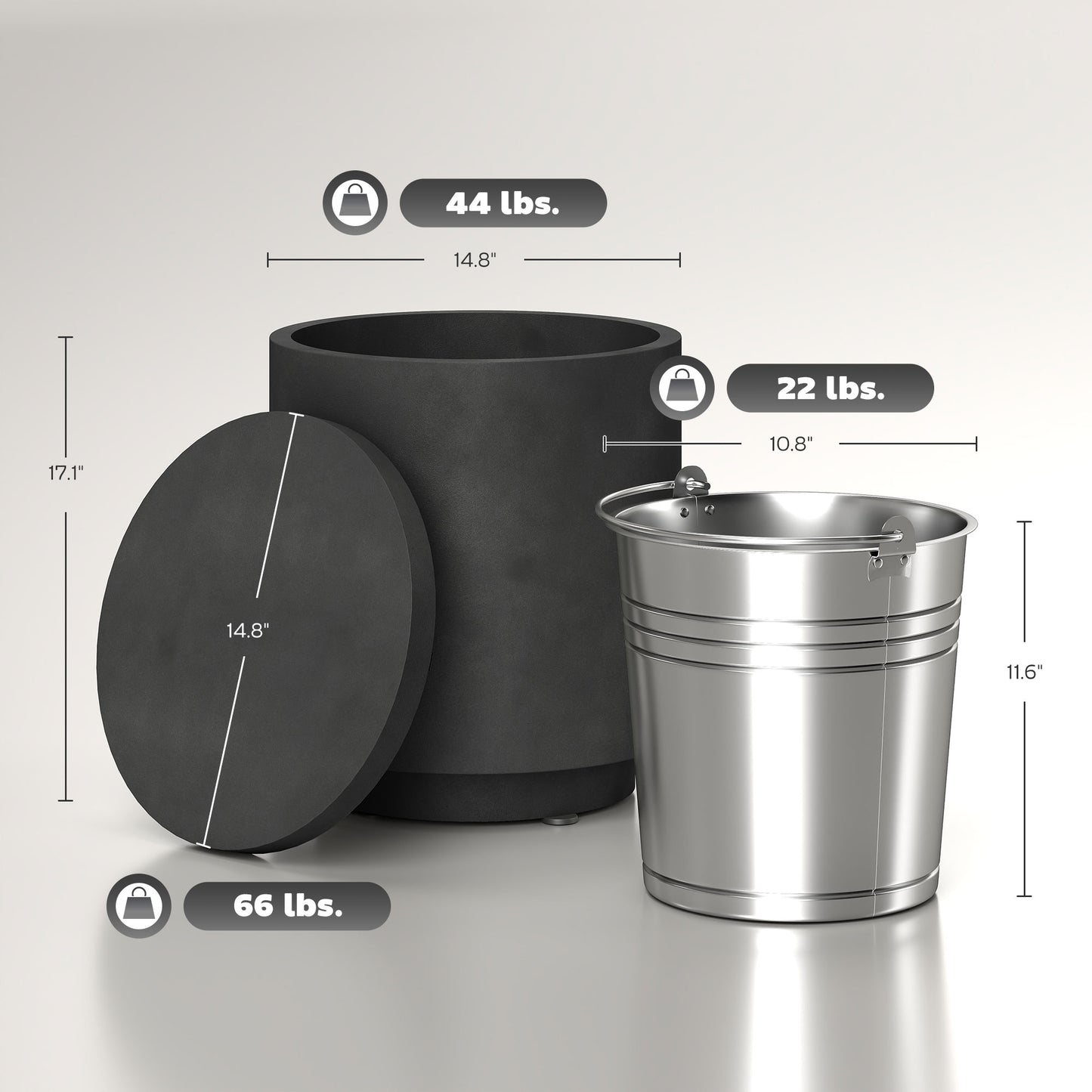 Concrete Outdoor Cooler Table - 2.6 Gal Storage Side Table