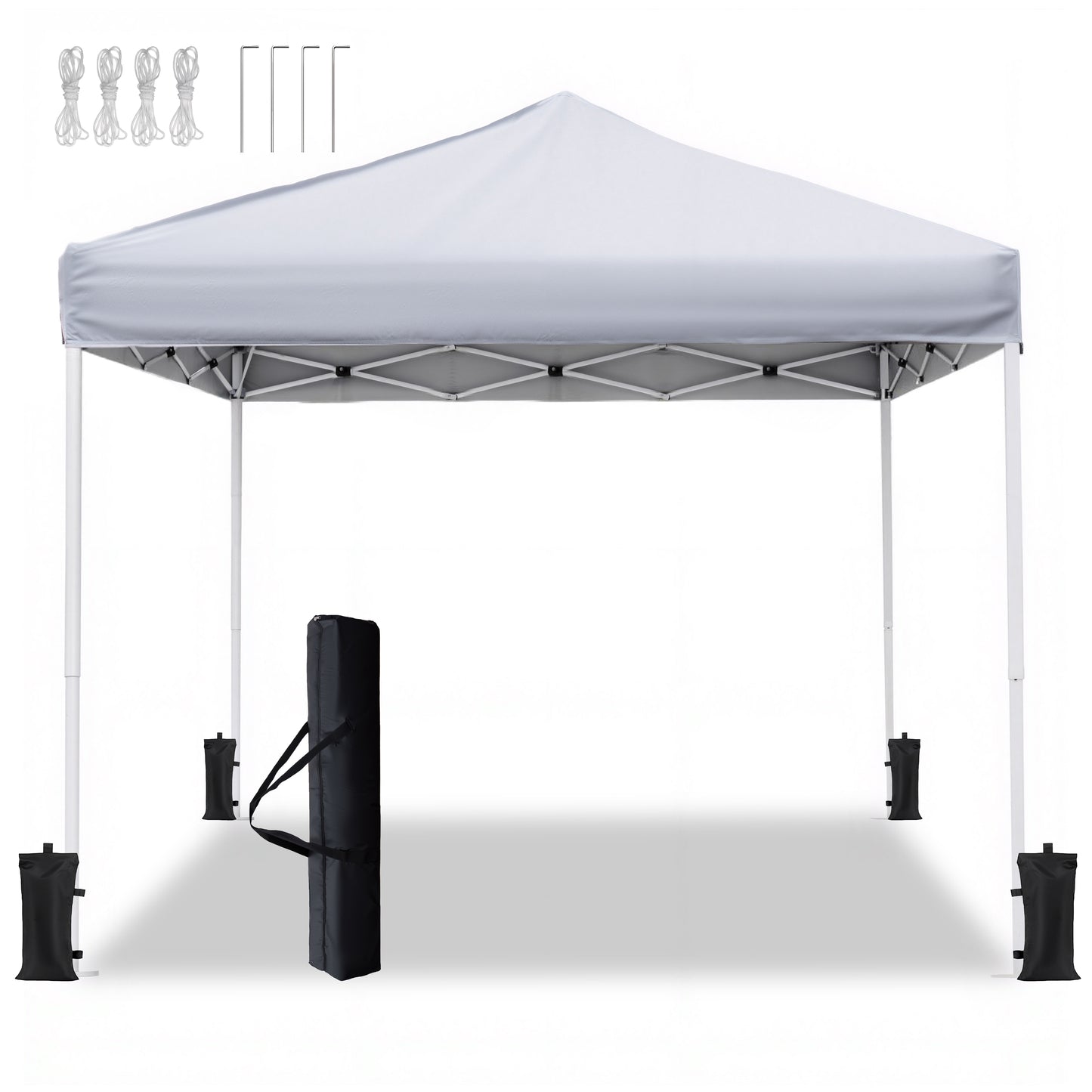 10x10 Pop Up Canopy Tent, Ivory White Steel Frame, Silver-Coated Top UPF50+ Water Resistant, 3 Adjustable Heights (5.8-6.4ft), Includes Sandbags Stakes Ropes Carry Bag for Market Camping Beach