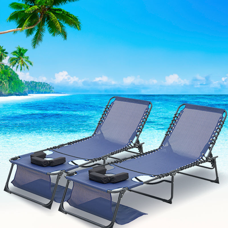 Face Down Chaise Lounge Chair 5-Position Adjustable Sunbathing, Foldable Tanning Chair with Face& Arm Holes, Outdoor Recliner Chair for Pool, Beach, Patio, Lawn (Dark blue, 2 Pcs)