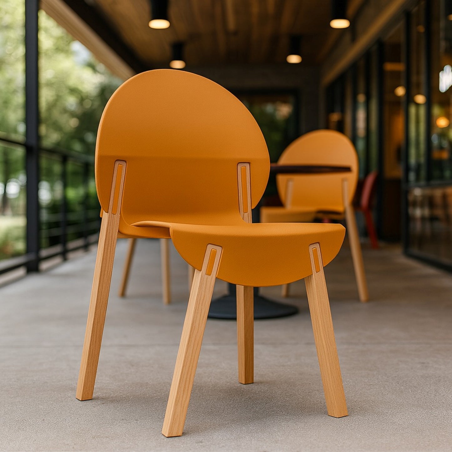 Summer - 4-Pack Tropical Orange Chairs – Red Oak Wood Legs & PP Seat, Indoor Dining & Living Room Furniture Set