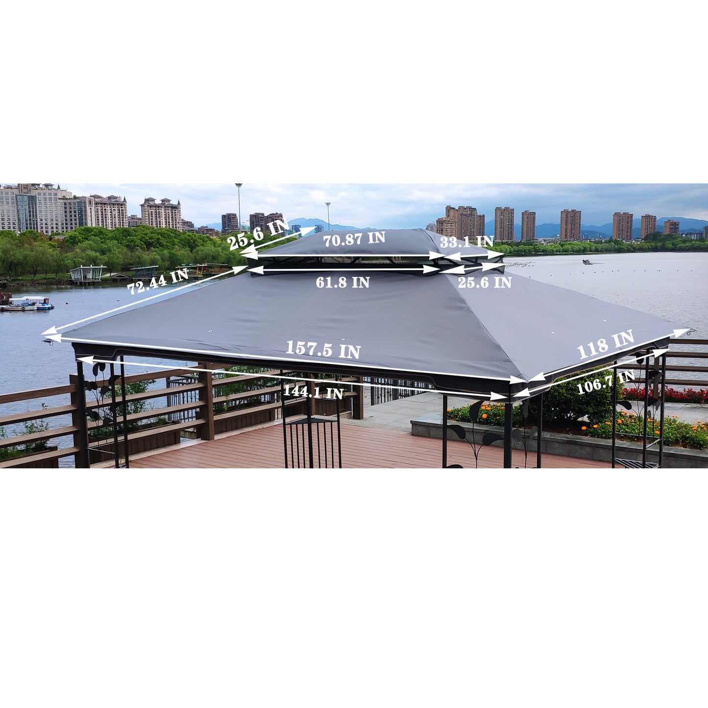 13x10 Ft Patio Gazebo Canopy - Gray Replacement Top Fabric