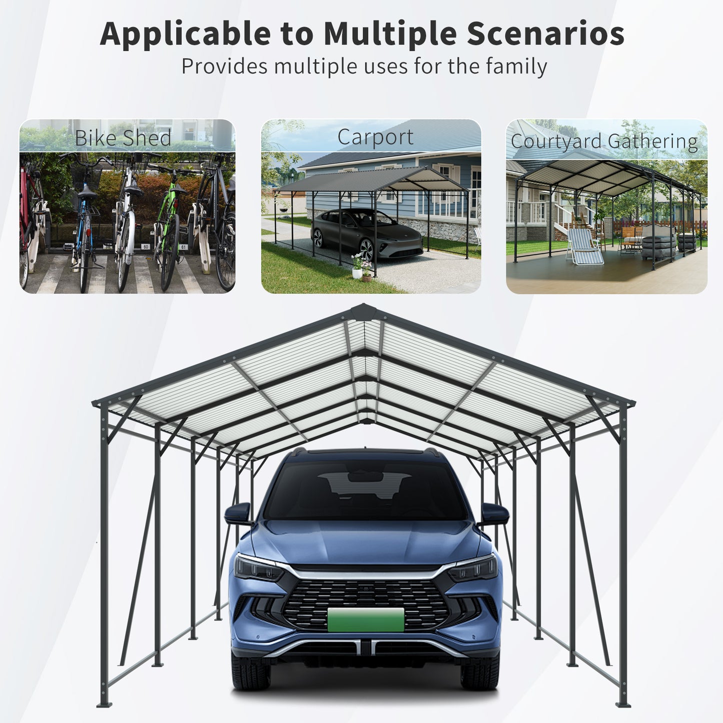 Heavy Duty Metal Carport for Garden or Poolside Use in Charcoal