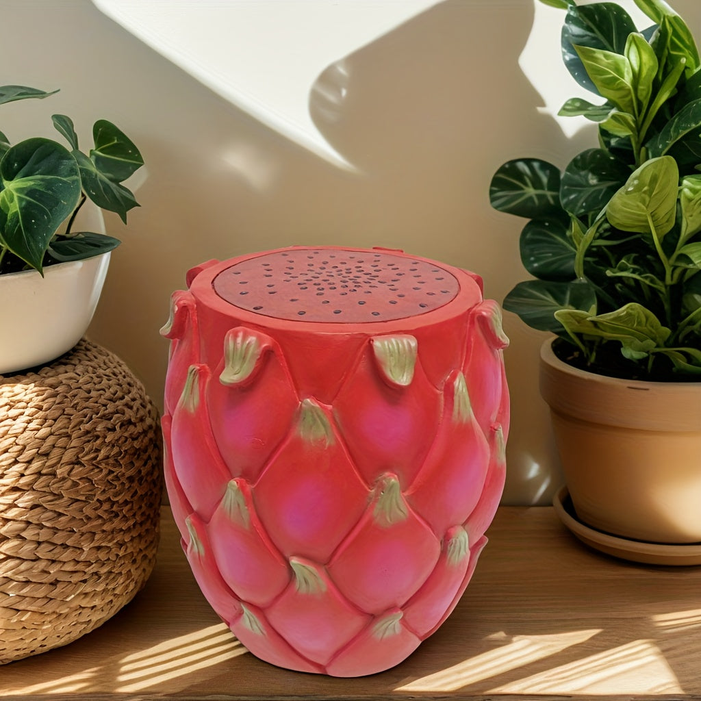 13.4" Oversized Resin Dragon Fruit Stool, Multi-Purpose Side Table & Plant Stand, Decorative Furniture for Home, Garden, Patio, Indoor & Outdoor Use