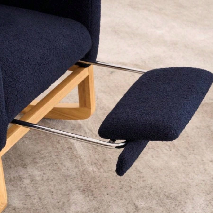 LY - 5104 Accent Rocking Chair with Footrest Storage Pocket, Deep Navy Blue High - Back Rocker, Rubber Wood Lounge Chair Nursery Living Room, 38.36x 26.77Dx 39.76H
