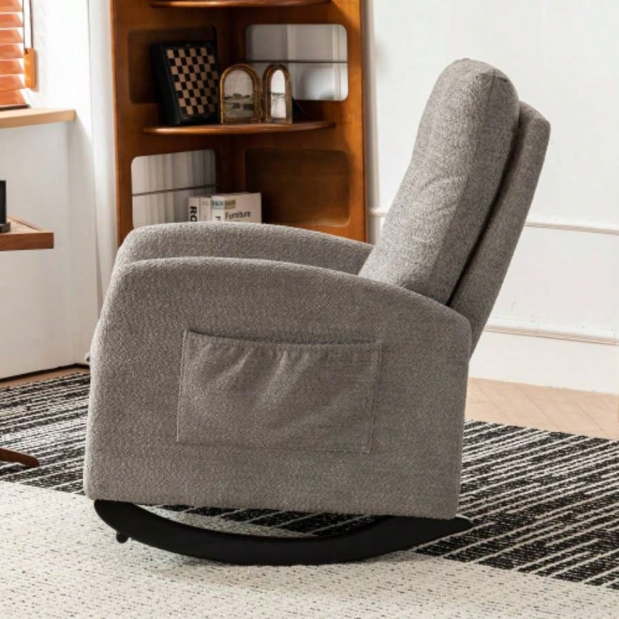 Accent Rocking Chair with Footrest High Back Rubber Wood Rocking Bedroom Living Space
