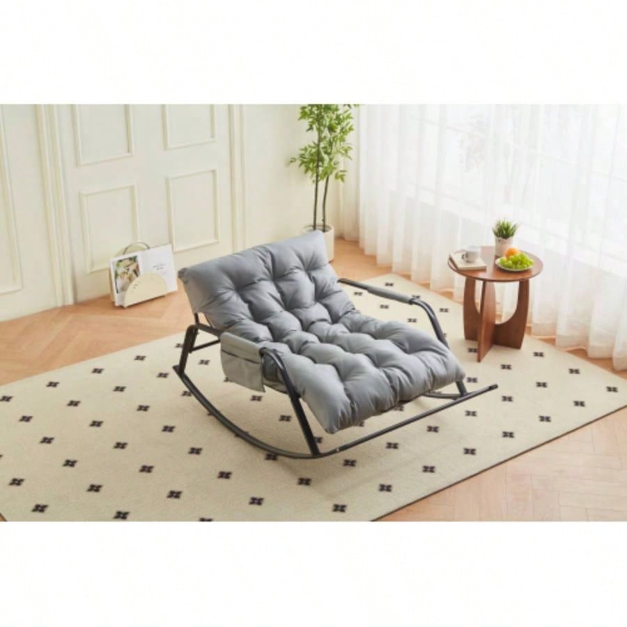 Rocking Chair with - Wide Technical leather Upholstered Gliding Chair Boucle Reclining Chair, Modern Accent Chair Living Room Nursery Bedroom - white