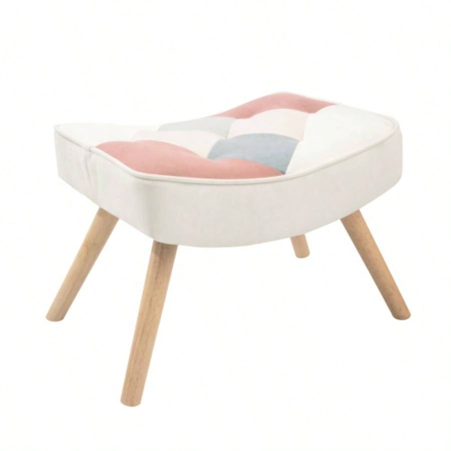 Rocking Chair with ottoman, Mid Fabric Rocker Chair with Wood and Patchwork Linen Livingroom Bedroom