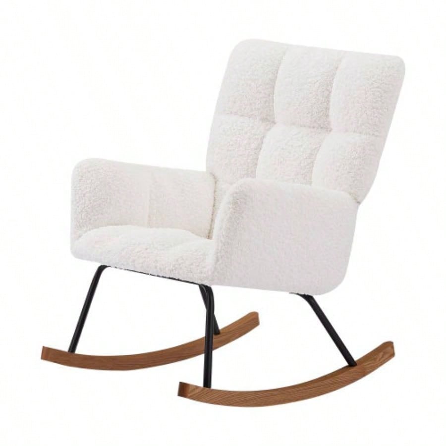 Comfy Upholstered Lounge Chair Rocking Chair with High Backrest, Nursing, Reading, Napping