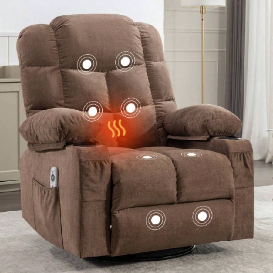 Massage Rocker Recliner Chair Rocking Chairs Adults Oversized with 2 Cup Holders, USB Charge Port Soft Features a Manual Massage and Heat. A+B