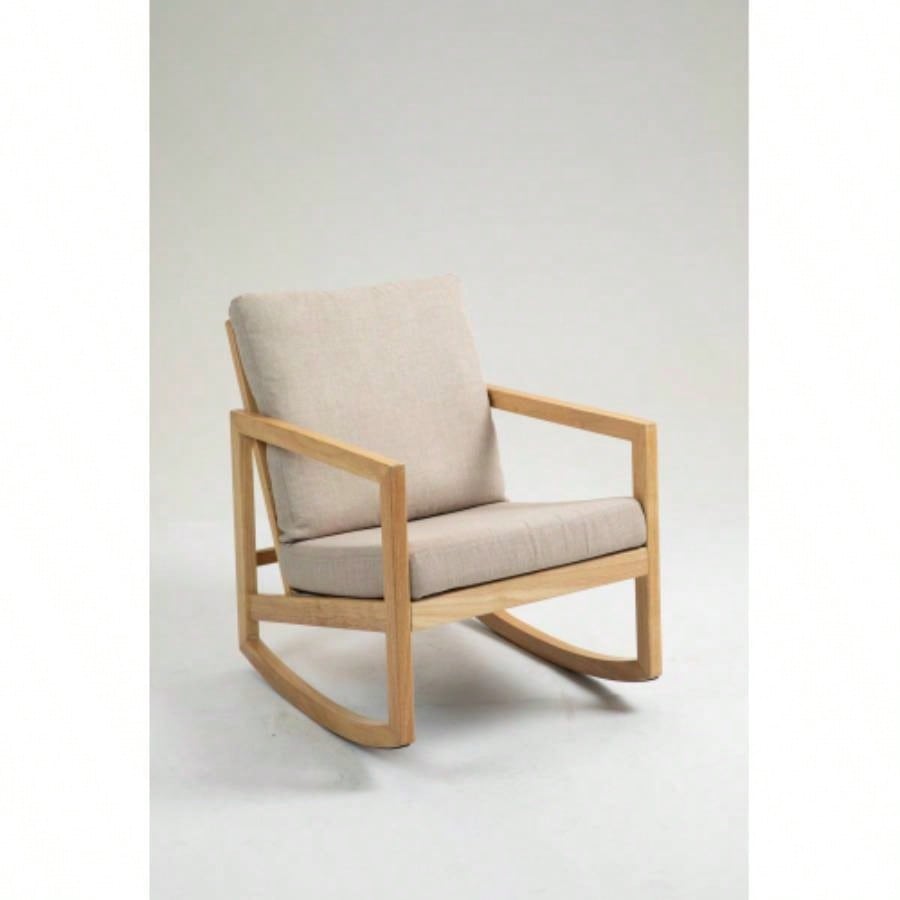 Upholstered Accent Glider Chair, Rubberwood Frame in Natural, Khaki