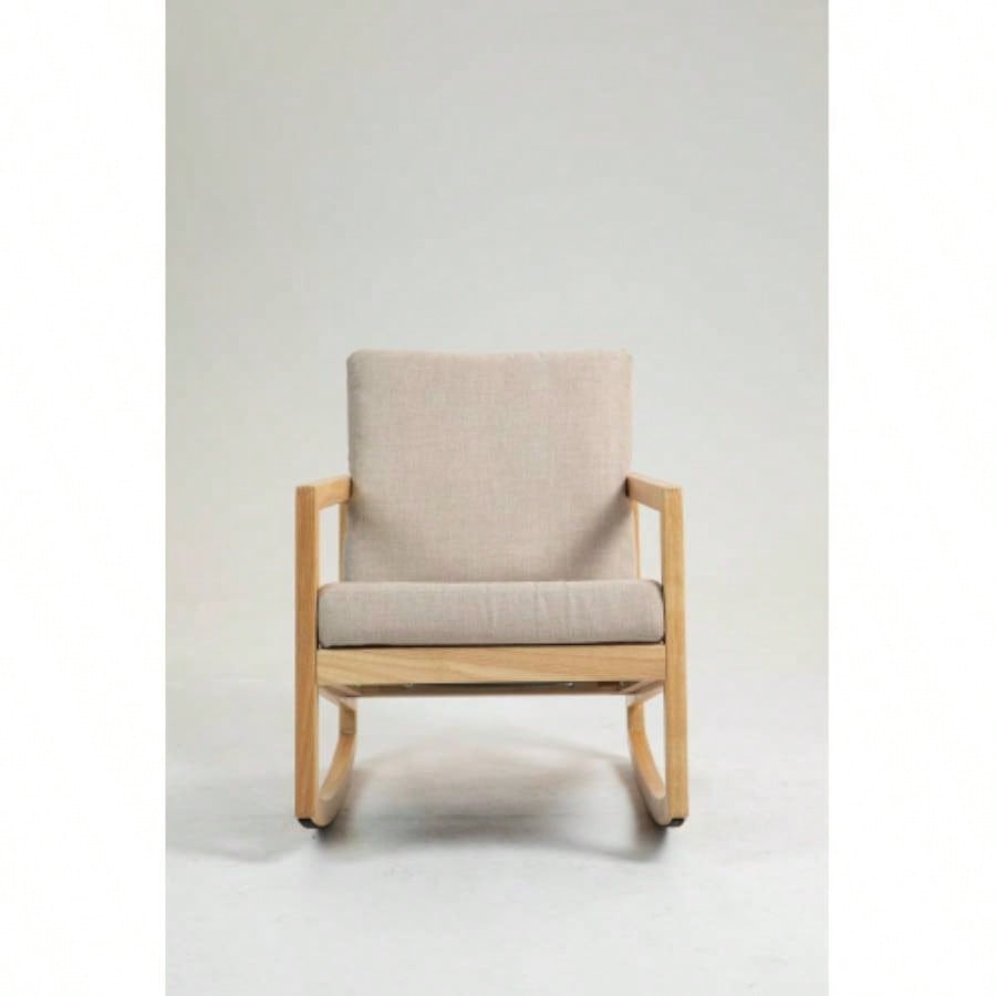 Upholstered Accent Glider Chair, Rubberwood Frame in Natural, Khaki