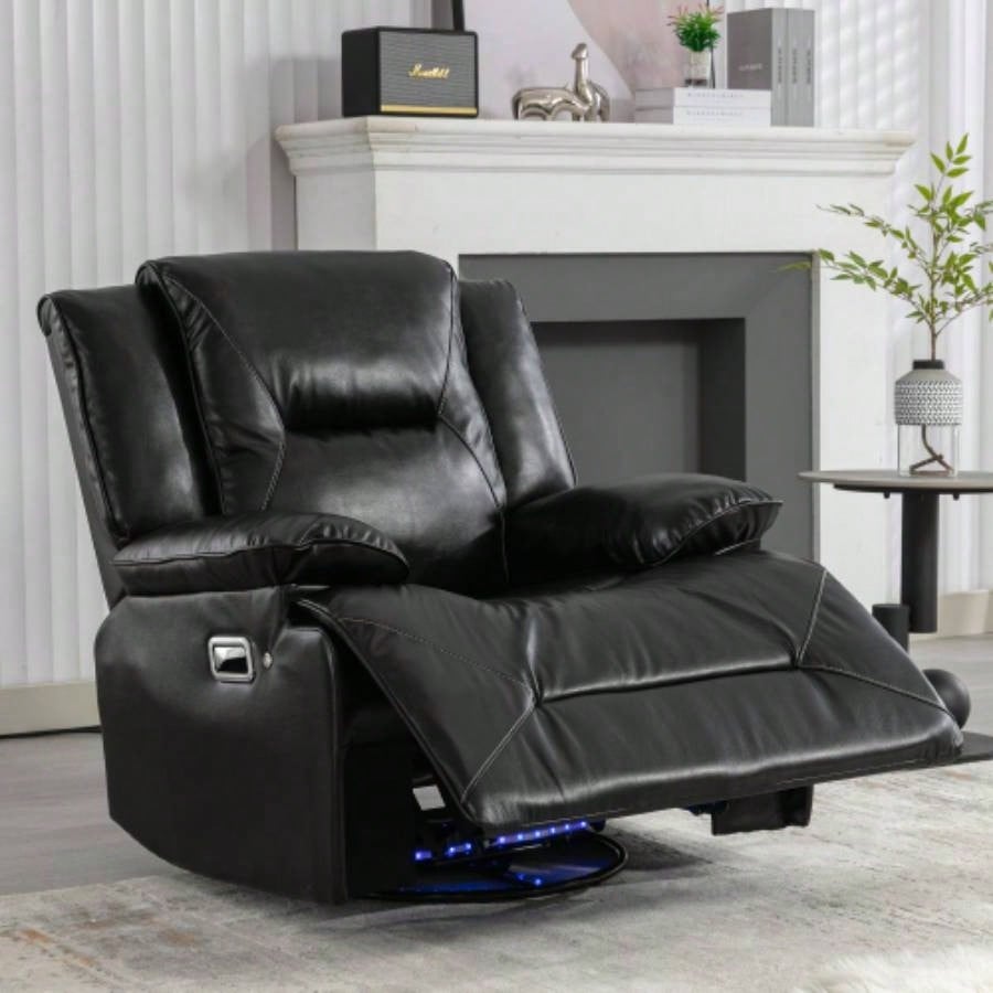 360 Swivel and Rocking Home Theater Recliner Manual Recliner Chair with a LED Light Strip Living Room, Bedroom,