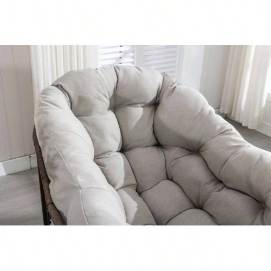 Outdoor Rattan Rocking Chair, Padded Cushion Rocker Recliner Chair Outdoor Front Porch, Living Room, Patio, Garden, Beige