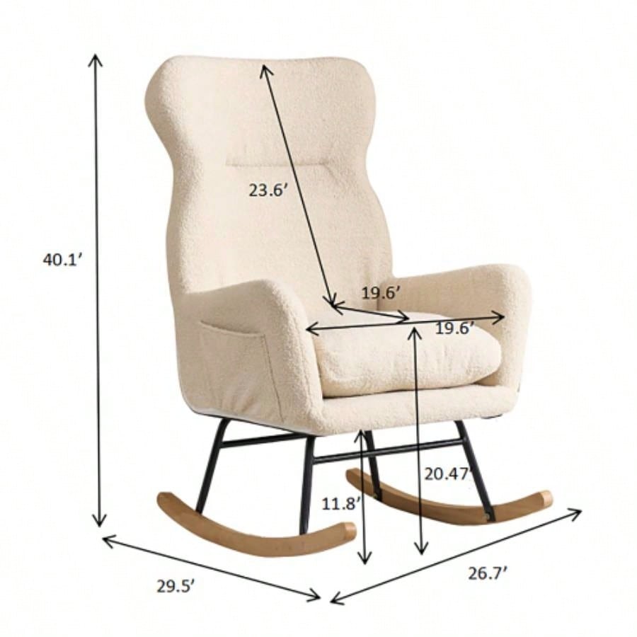 Modern Rocking Chair with High Backrest, Teddy Material Comfort Arm Rocker, Lounge Armchair Living Room