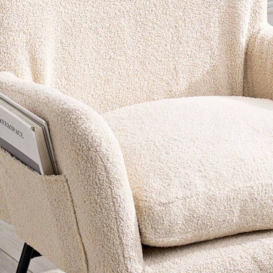 Modern Rocking Chair with High Backrest, Teddy Material Comfort Arm Rocker, Lounge Armchair Living Room