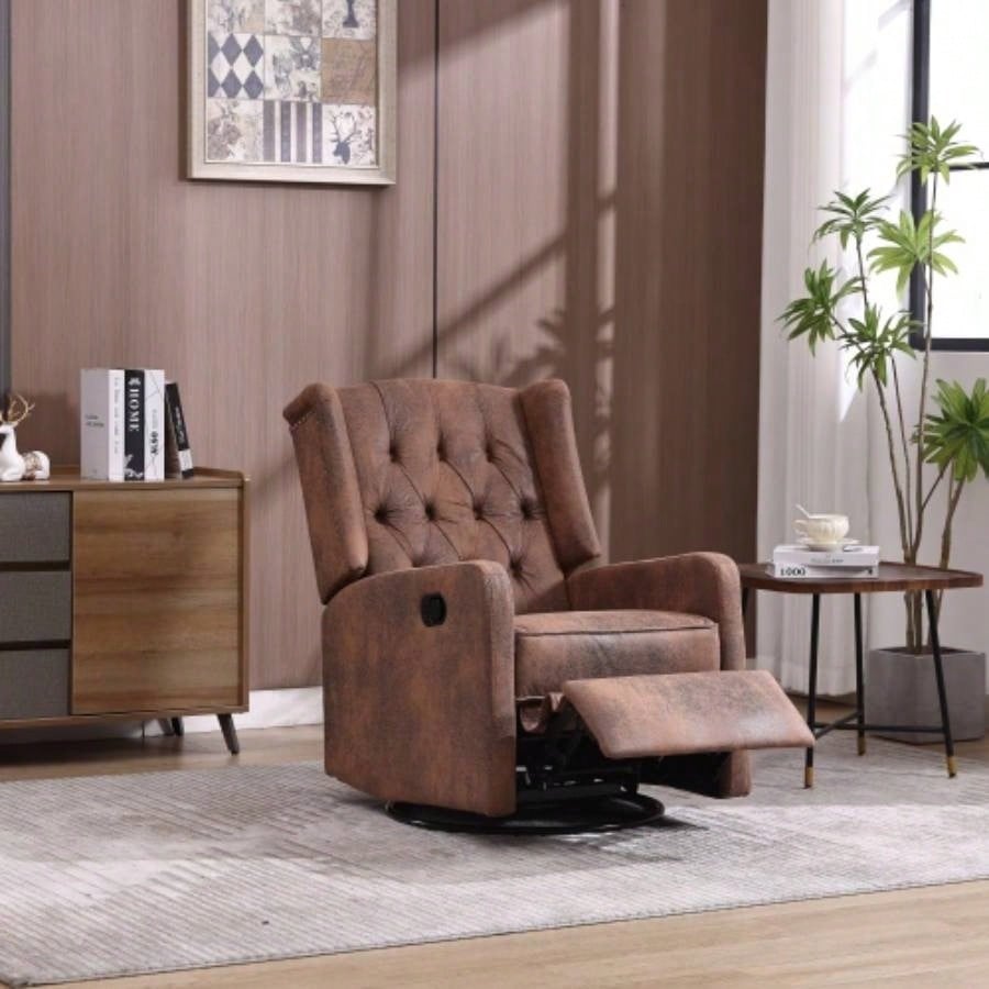 COOLMORE Rocking Recliner Chair, 360 Degree Swivel Nursery Rocking Chair, Glider Chair, Modern Small Rocking Swivel Recliner Chair Bedroom, Living Room Chair Home Theater Beige