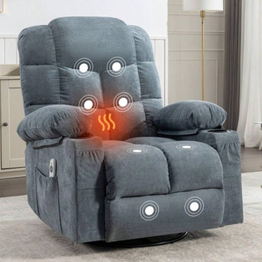 Massage Rocker Recliner Chair Rocking Chairs Adults Oversized with 2 Cup Holders, USB Charge Port Soft Features a Manual Massage and Heat. A+B