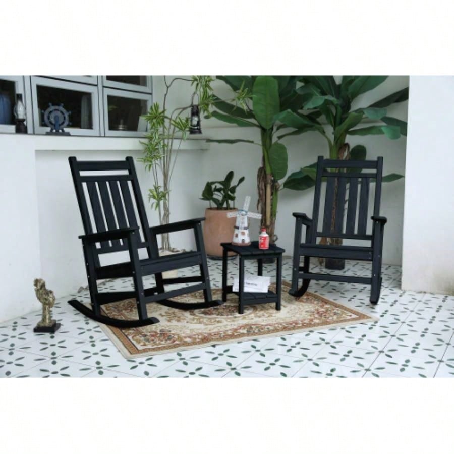 All Weather Rocking Chair Set with Side Table, 3 - Piece Rocking Chair Set with Wood - Texture, includes 2 Rocking Chairs and 1 Table