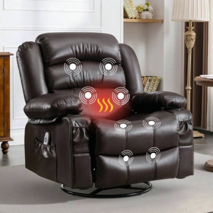 Massage Swivel Rocker Recliner Chair with Vibration Massage and Heat Ergonomic Lounge Chair Living Room with Rocking Function and Side Pocket 2 Cup Holders USB Charge Port, black.