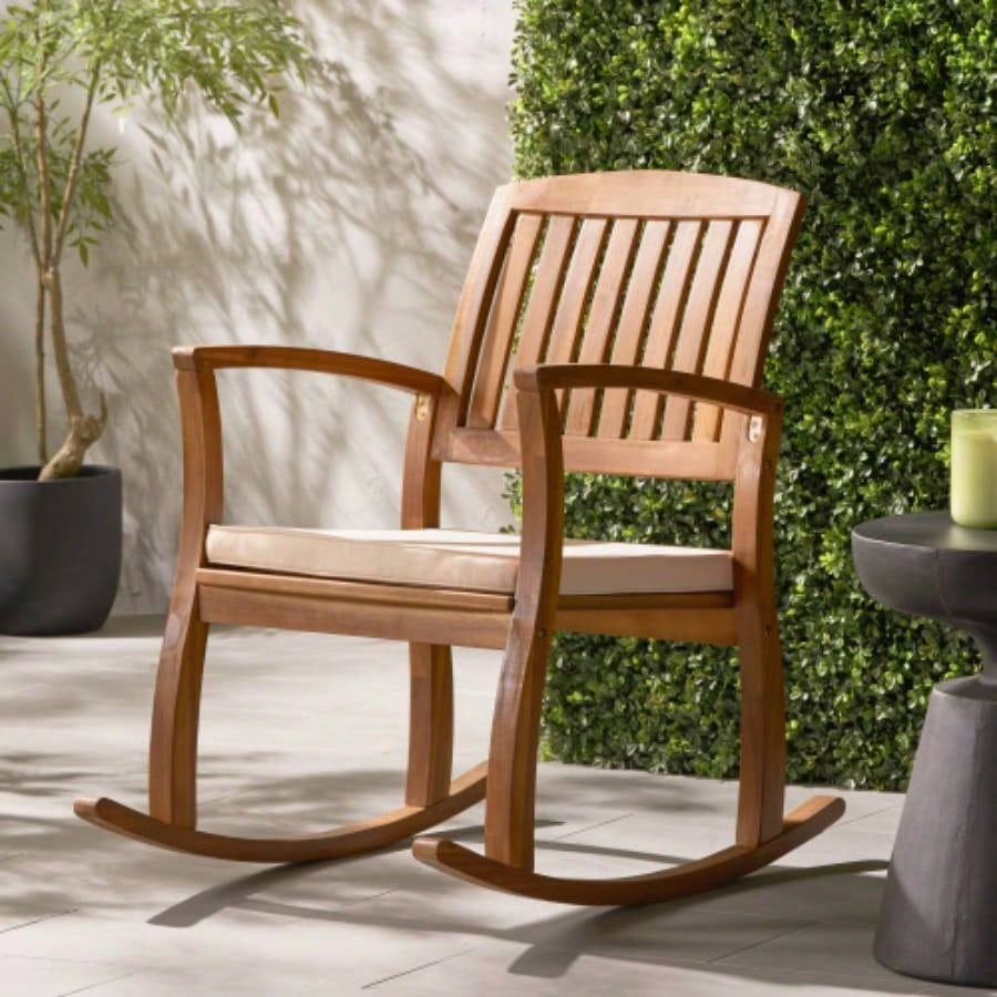 Acacia Wood Patio Outdoor Rocking Chair with cushions Garden, Lawn, Backyard, Pool,