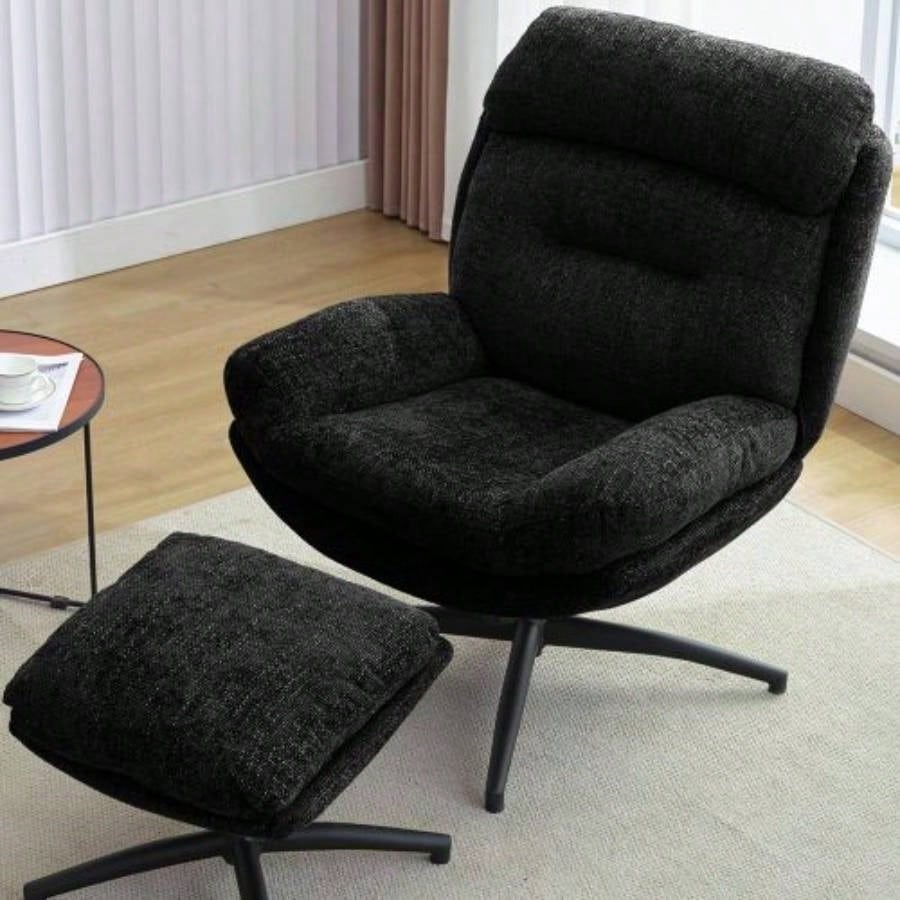 065C Rocking and Swivel Leisure chair lounge chair velvet BLACK color with ottoman
