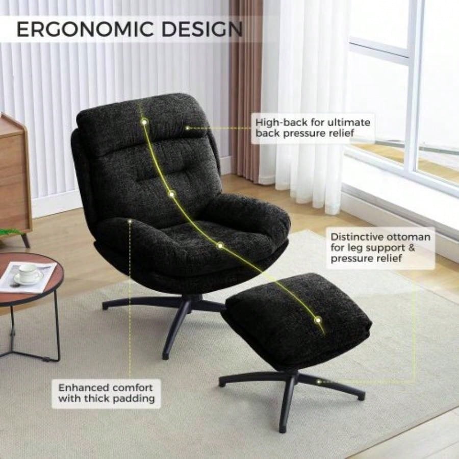 065C Rocking and Swivel Leisure chair lounge chair velvet BLACK color with ottoman