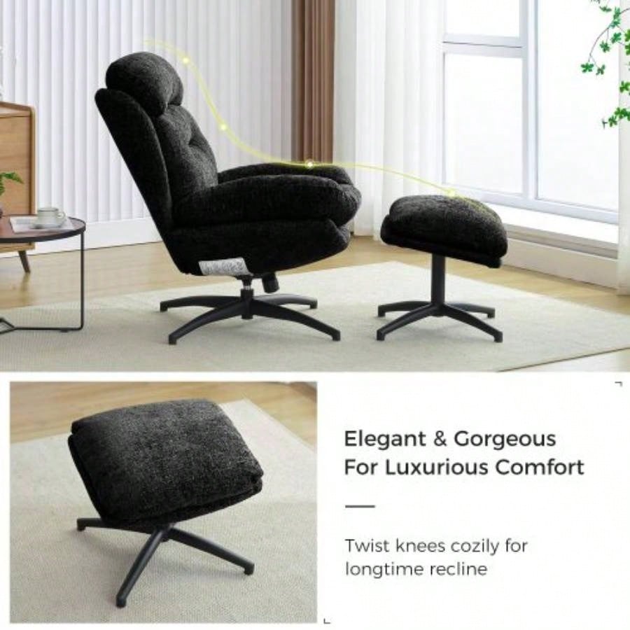 065C Rocking and Swivel Leisure chair lounge chair velvet BLACK color with ottoman
