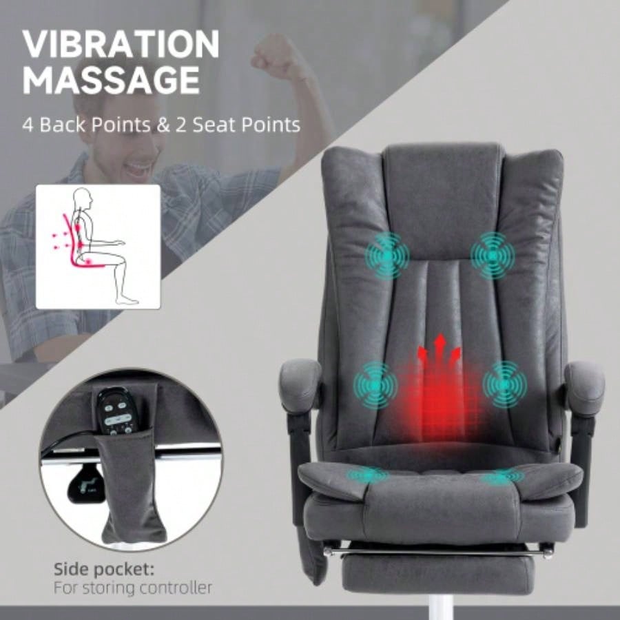 Vinsetto Microfiber Office Chair, High Back Computer Chair with 6 Point Massage, Heat, Adjustable Height and Retractable Footrest, Dark Blue