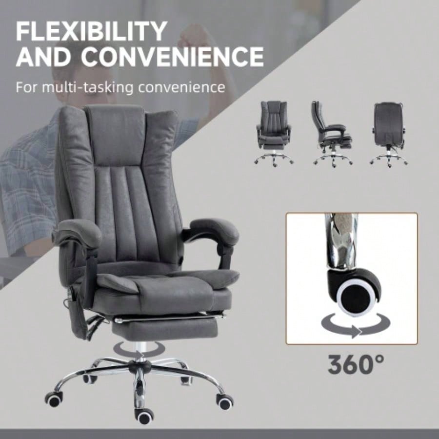 Vinsetto Microfiber Office Chair, High Back Computer Chair with 6 Point Massage, Heat, Adjustable Height and Retractable Footrest, Dark Blue