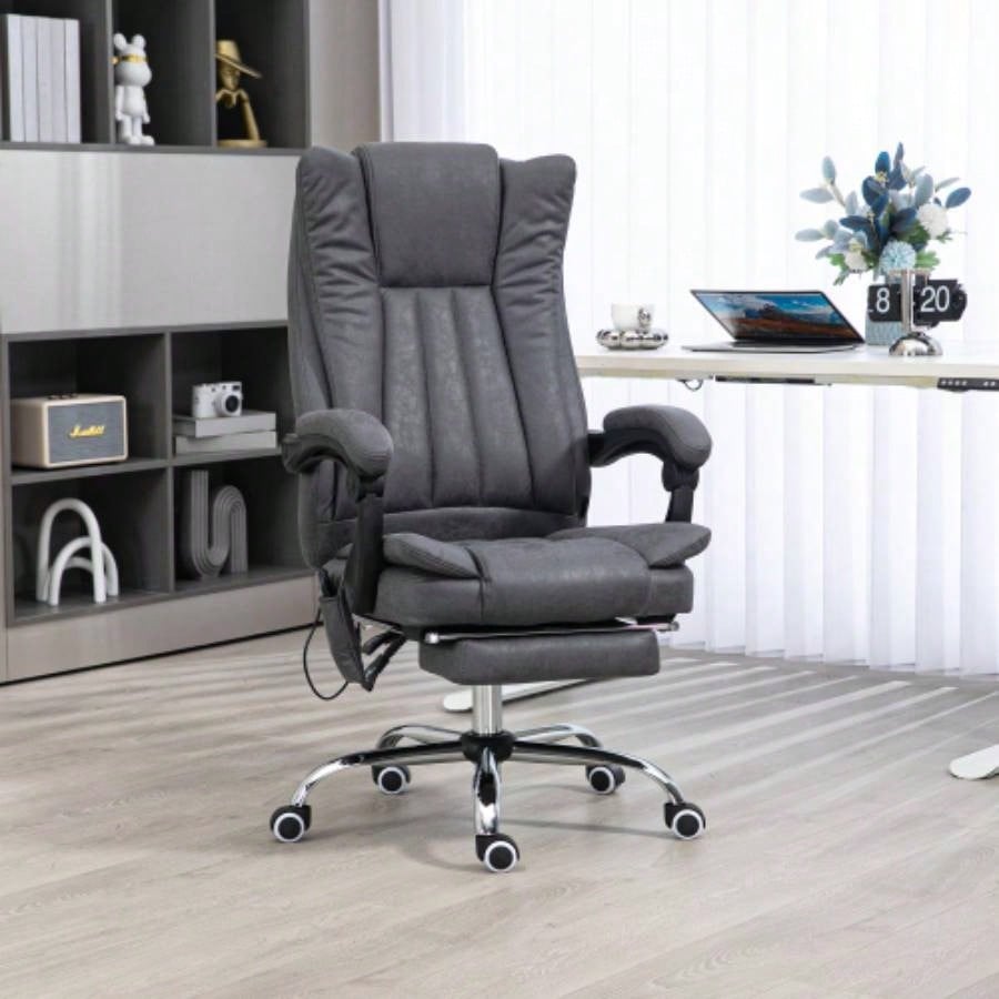 Vinsetto Microfiber Office Chair, High Back Computer Chair with 6 Point Massage, Heat, Adjustable Height and Retractable Footrest, Dark Blue