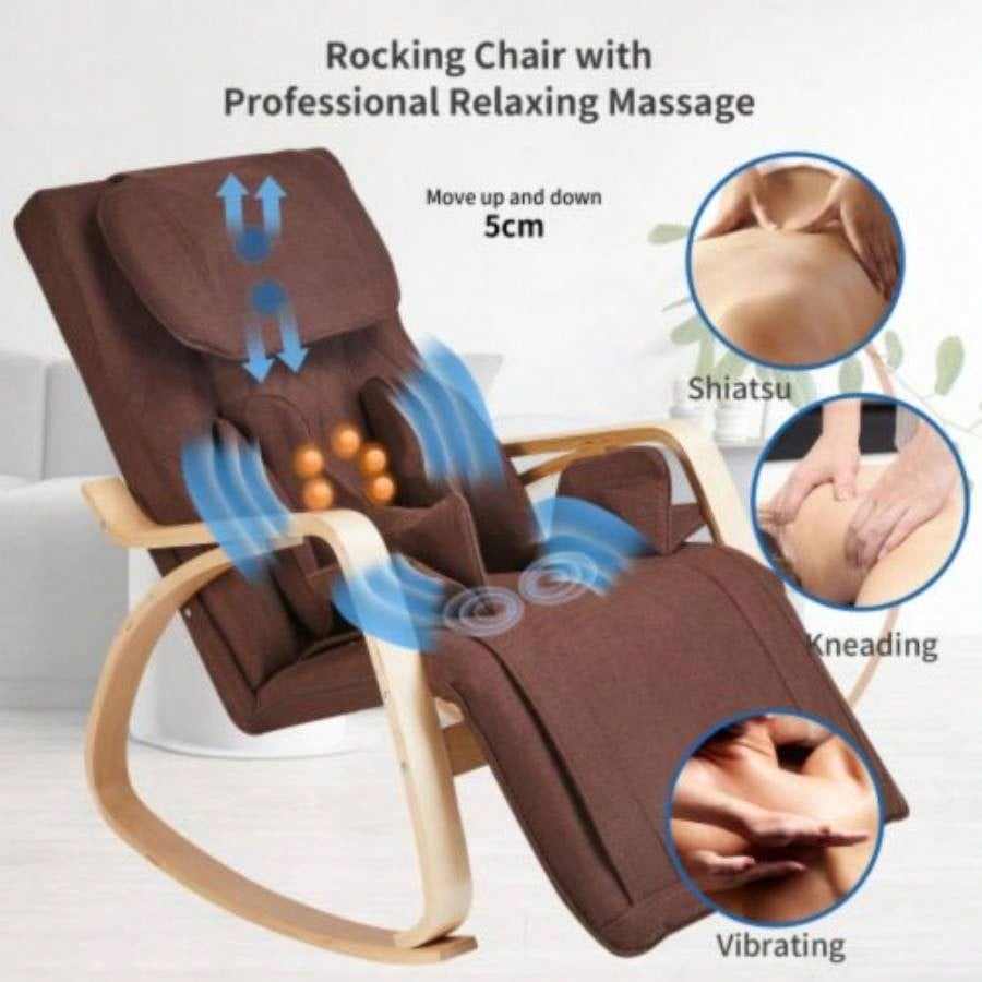 Full massage function - pressure - Comfortable Relax Rocking Chair, Lounge Chair Relax Chair with Cotton Fabric Cushion Brown