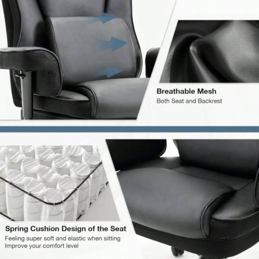High Back Office Chair, 400lbs Rocking Desk Chair, Ergonomic Executive Office Chair with Adjustable Padded Armrest and Massage Lumbar Support, Adjustable Height Chair Black