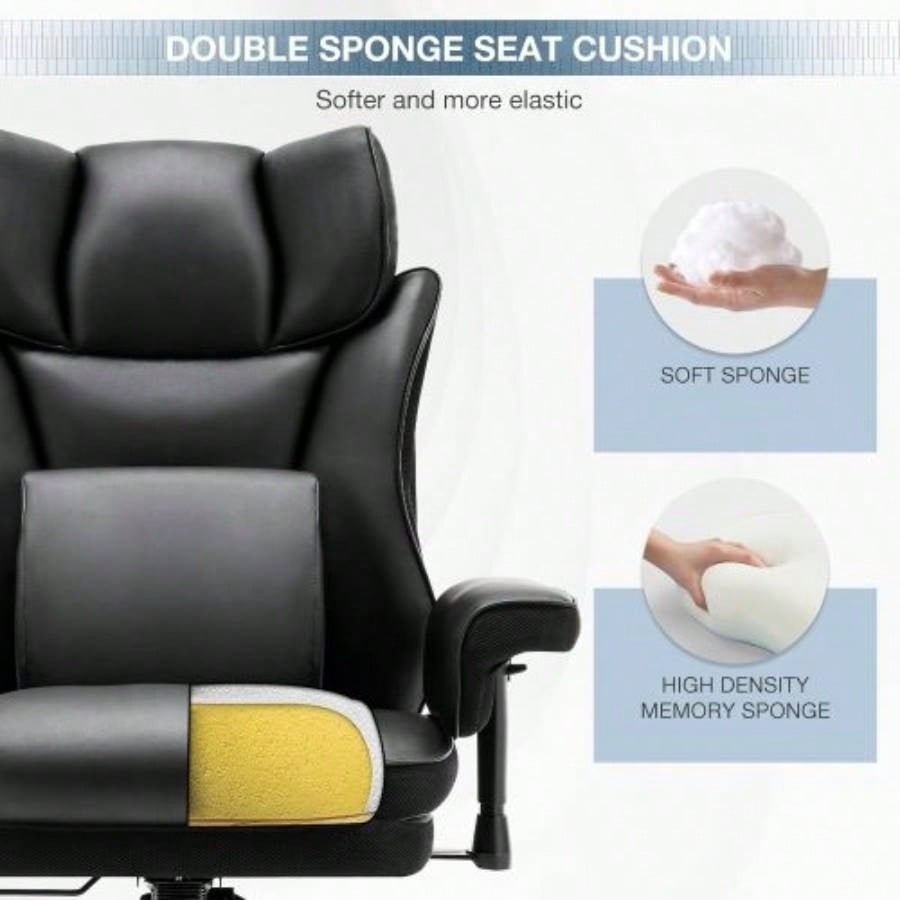 High Back Office Chair, 400lbs Rocking Desk Chair, Ergonomic Executive Office Chair with Adjustable Padded Armrest and Massage Lumbar Support, Adjustable Height Chair Black