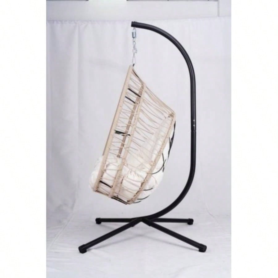 Outdoor - shaped Hanging Chair with Stand, Patio - shaped Swing Chair, Indoor Rocking Chair, Outdoor Hammock - shaped Chair, Beige