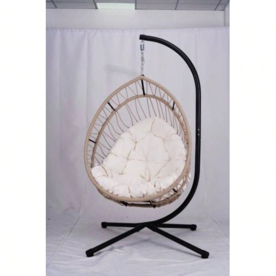 Outdoor - shaped Hanging Chair with Stand, Patio - shaped Swing Chair, Indoor Rocking Chair, Outdoor Hammock - shaped Chair, Beige