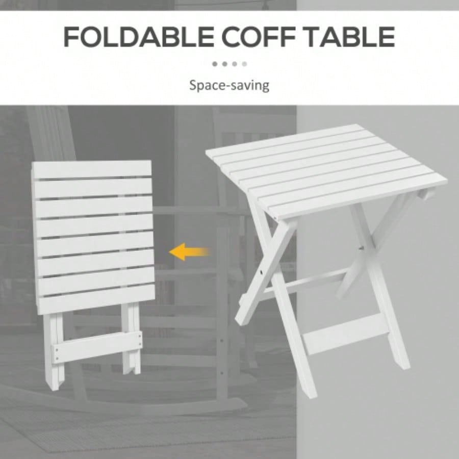Outsunny Outdoor Rocking Chair Set of 2 with Side Table, Patio Wooden Rocking Chair with Smooth Armrests, High Back Garden, Balcony, Porch, Supports Up to 352 lbs. White