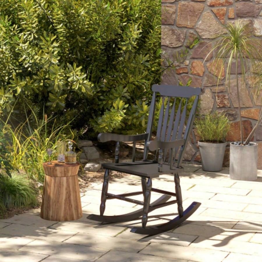 Outsunny Outdoor Wood Rocking Chair, 350 lbs. Porch Rocker with High Back Garden, Patio, Balcony, Black