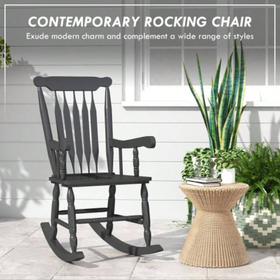 Outsunny Outdoor Wood Rocking Chair, 350 lbs. Porch Rocker with High Back Garden, Patio, Balcony, Black