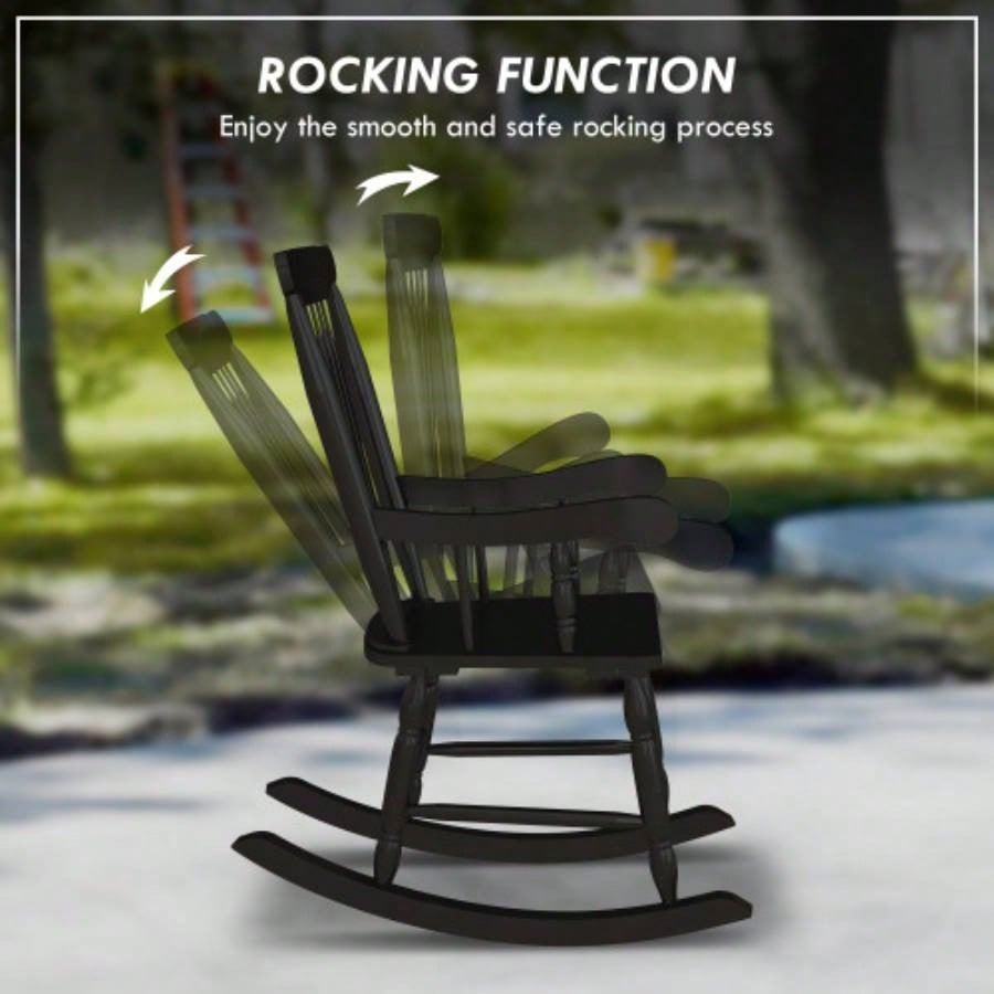 Outsunny Outdoor Wood Rocking Chair, 350 lbs. Porch Rocker with High Back Garden, Patio, Balcony, Black