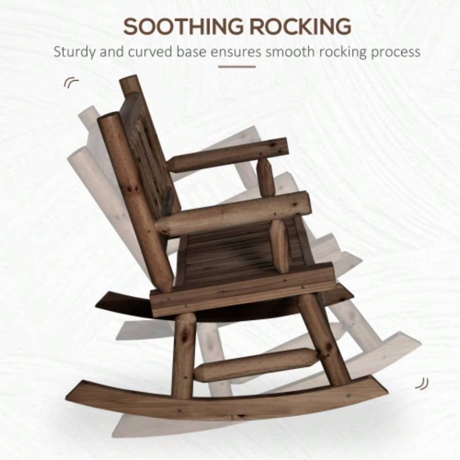 Outsunny 2 - Person Wood Rocking Chair with Log Design, Heavy Duty Loveseat with Wide Curved Seats Patio, Backyard, Garden, Walnut