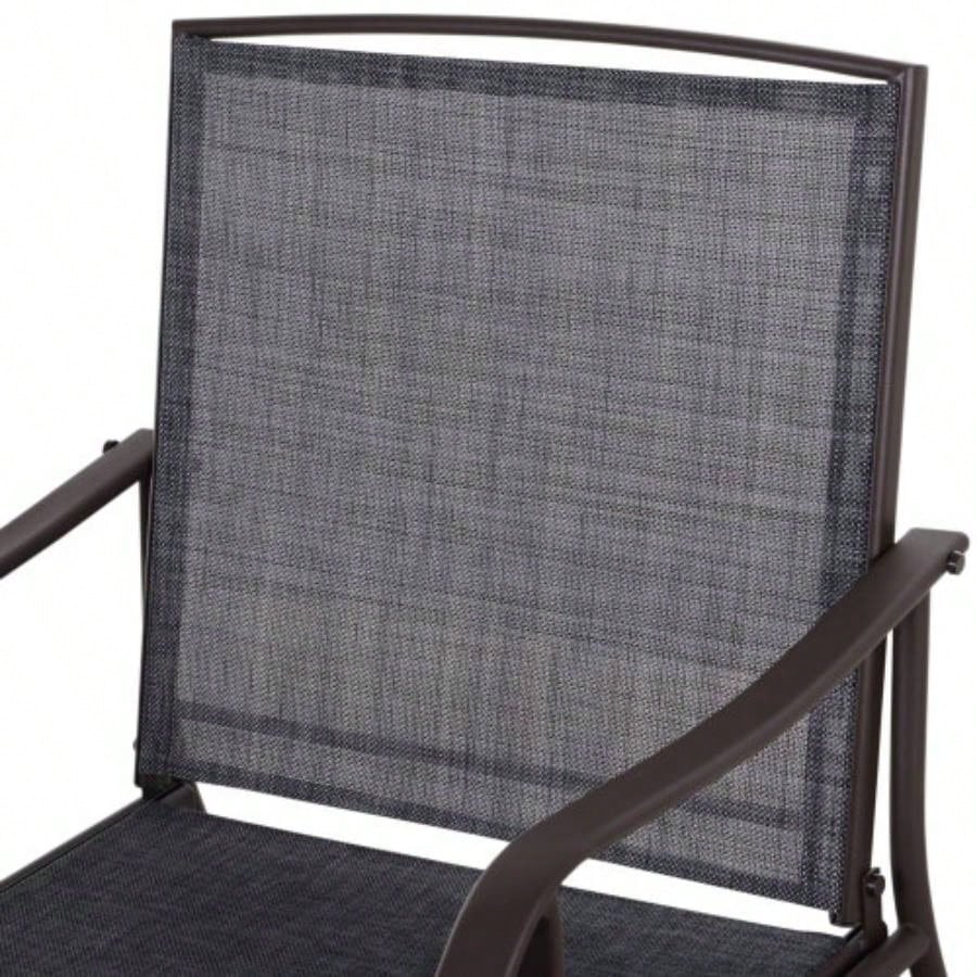 Outsunny 3 Piece Outdoor Glider Chair with Coffee Table Bistro Set, 2 Patio Rocking Swing Chairs with Breathable Sling Fabric, Glass Tabletop, Backyard, Garden and Porch, Gray