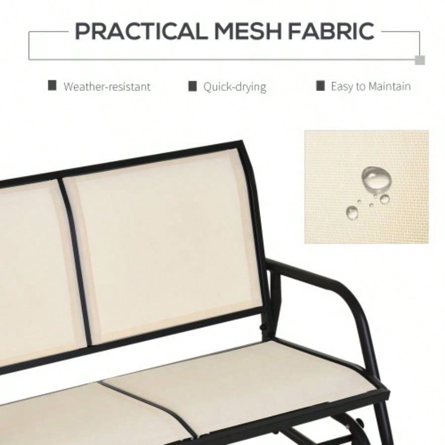 Outsunny 2 - Person Outdoor Glider, Patio Double Swing Rocking Chair Loveseat/Powder Coated Steel Frame Backyard Garden Porch, Beige