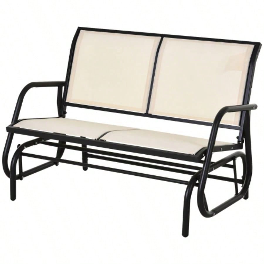 Outsunny 2 - Person Outdoor Glider, Patio Double Swing Rocking Chair Loveseat/Powder Coated Steel Frame Backyard Garden Porch, Beige