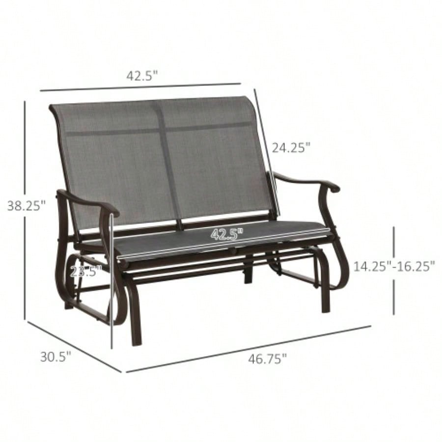 2 - Person Outdoor Glider Patio Glider Loveseat Chair with Powder Coated Steel Frame 2 Seats Porch Rocking Glider Backyard, Lawn, Garden and Porch, Mixed