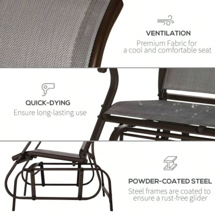 2 - Person Outdoor Glider Patio Glider Loveseat Chair with Powder Coated Steel Frame 2 Seats Porch Rocking Glider Backyard, Lawn, Garden and Porch, Mixed