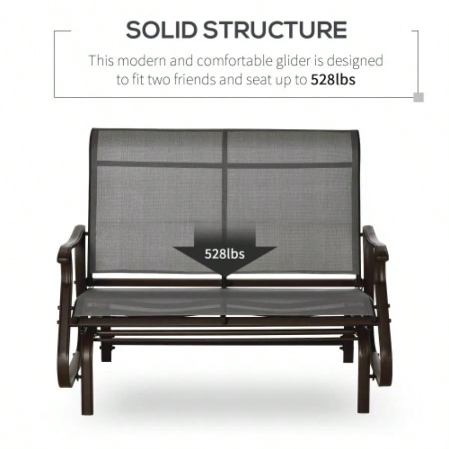 2 - Person Outdoor Glider Patio Glider Loveseat Chair with Powder Coated Steel Frame 2 Seats Porch Rocking Glider Backyard, Lawn, Garden and Porch, Mixed