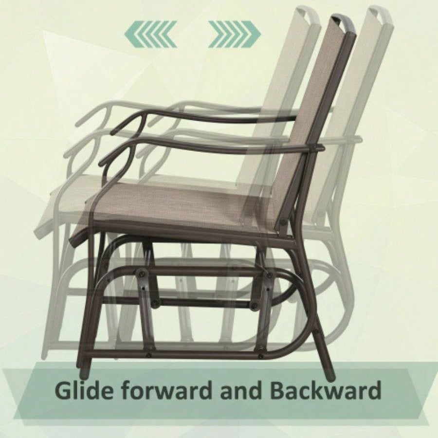 Outsunny 3 Piece Outdoor Glider Chair with Coffee Table Bistro Set, 2 Patio Rocking Swing Chairs with Breathable Sling Fabric, Glass Tabletop, Backyard, Garden and Porch, Mixed Brown