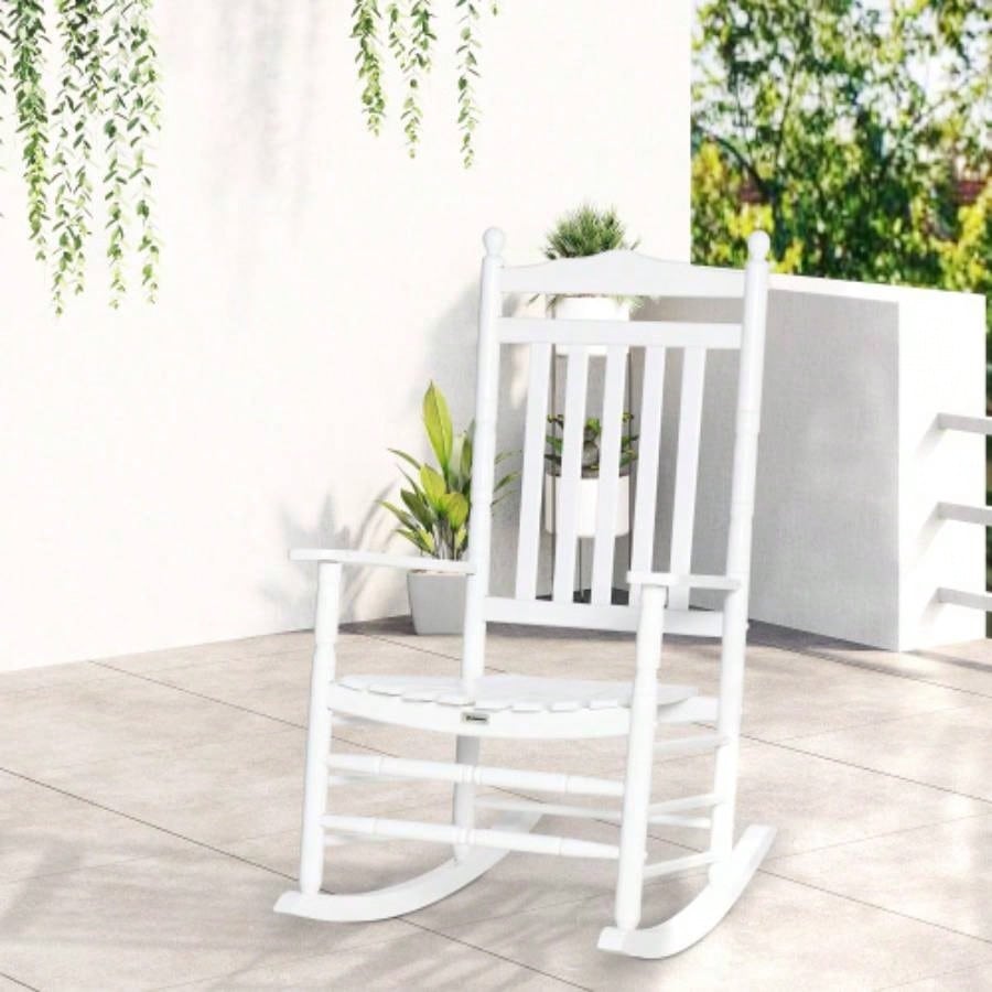 Outsunny Traditional Wooden High - Back Rocking Chair Porch, Indoor/Outdoor, White