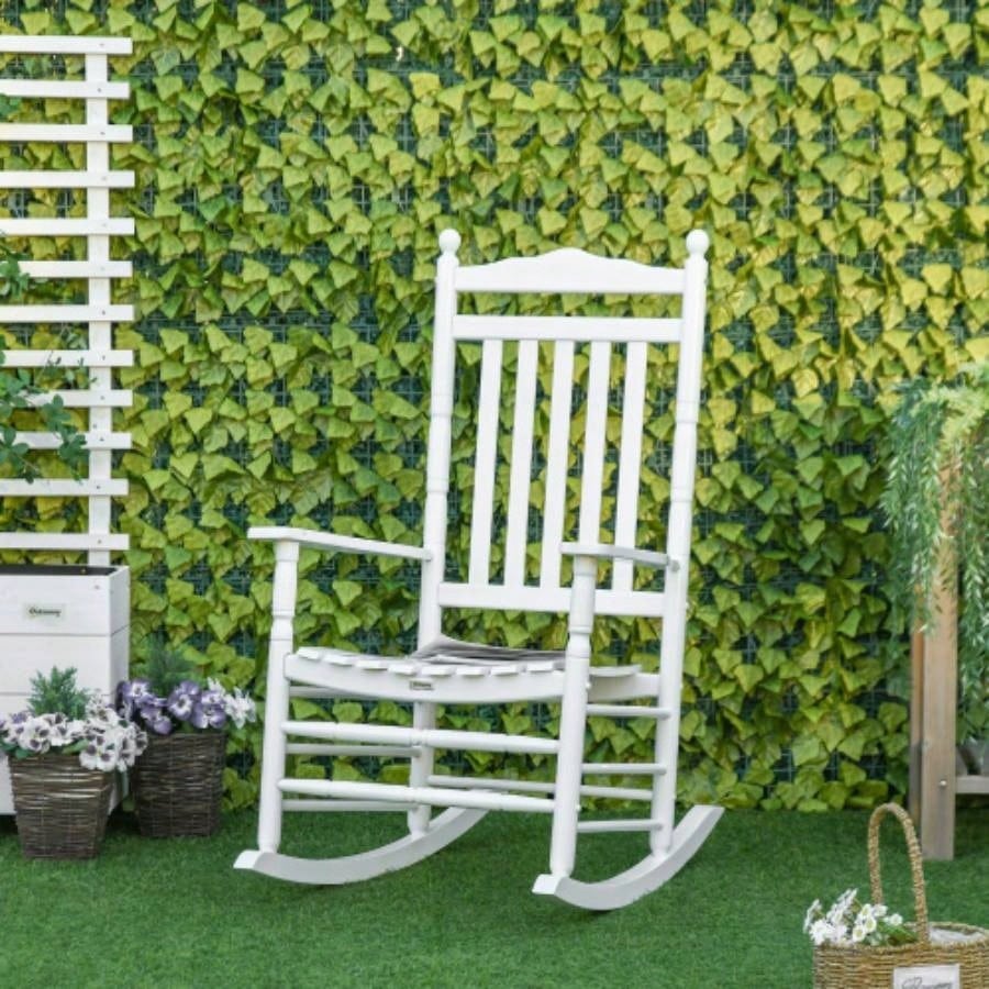Outsunny Traditional Wooden High - Back Rocking Chair Porch, Indoor/Outdoor, White