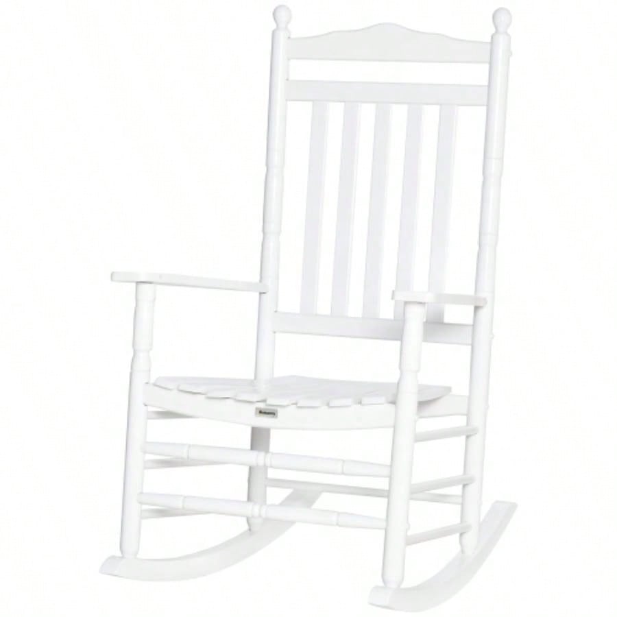 Outsunny Traditional Wooden High - Back Rocking Chair Porch, Indoor/Outdoor, White